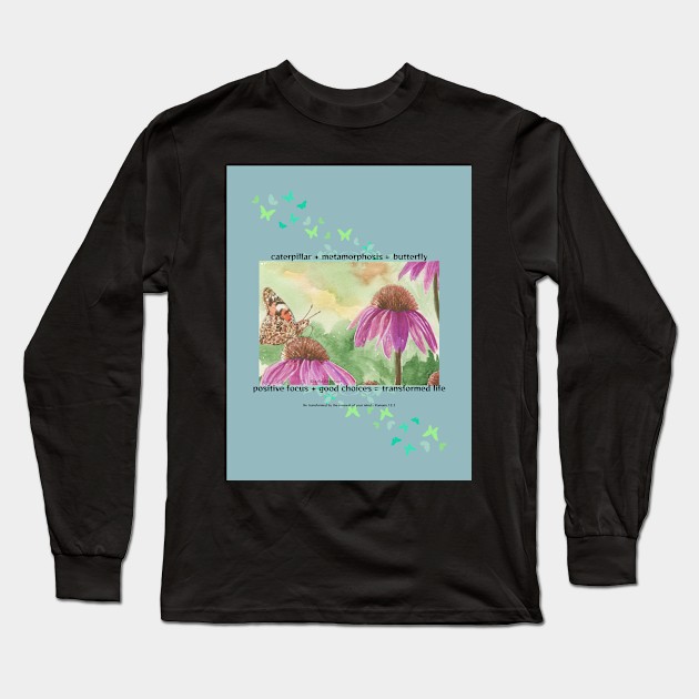 Painted Lady on Echinacea Long Sleeve T-Shirt by KellyMillersArt